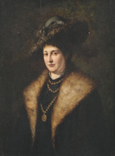 Portrait of a Lady in a Dark Dress with Fur-Trimmed Coat and Hat by Julius Victor Carstens